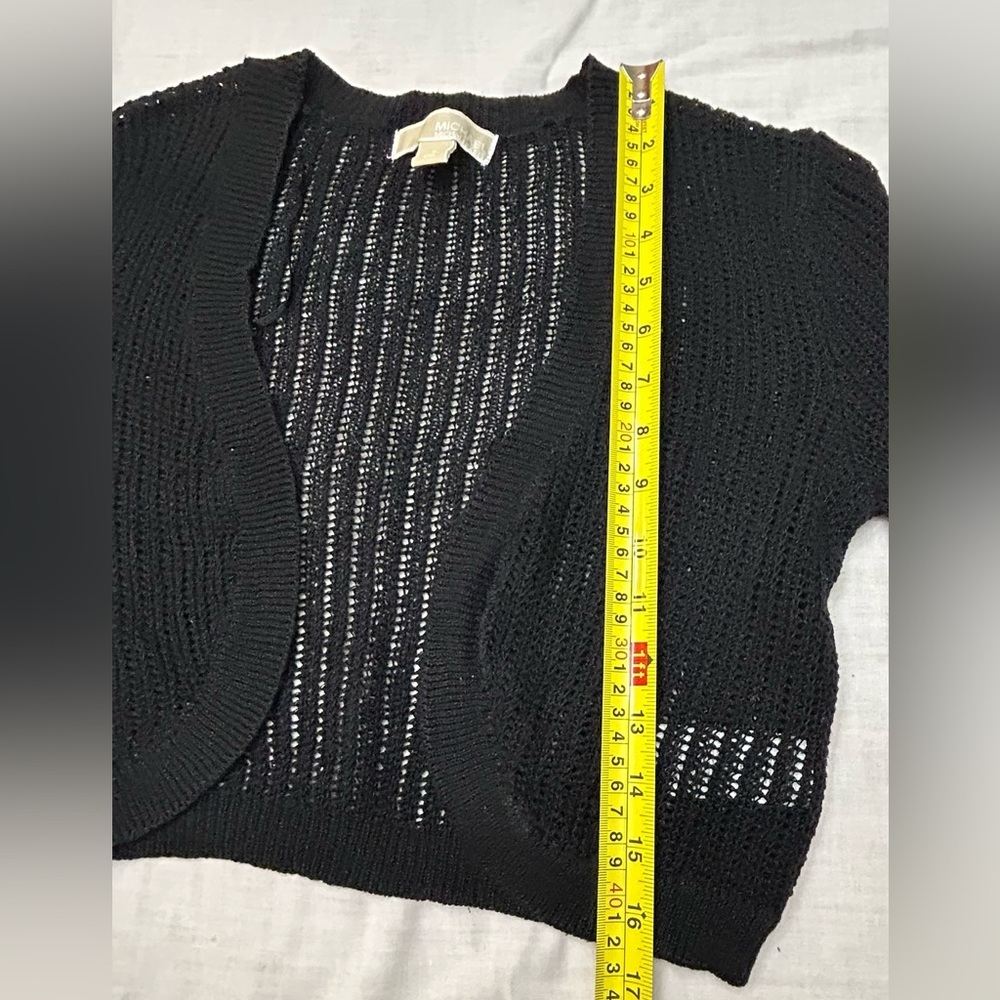 Michael Kors Women’s Cropped Black Open-Knit Cardigan - Linen/cotton blend - Picture 5 of 8